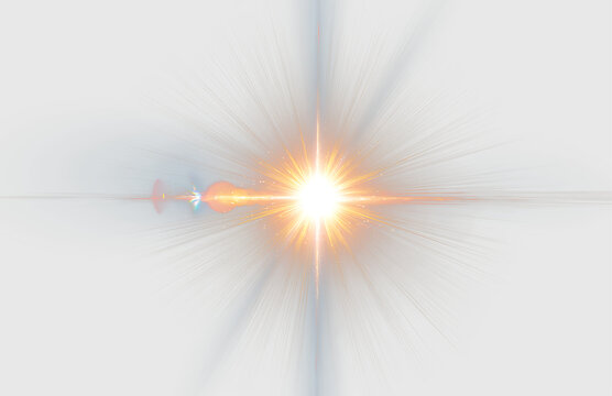 Vibrant Lens Flare Star with Blue Orange Rays PNG
