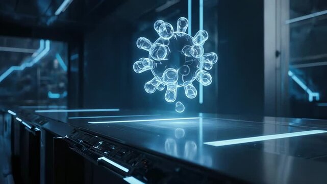 Coronavirus covid-19 particles floating in air, microscopic virus, pandemic concept, 3d animation