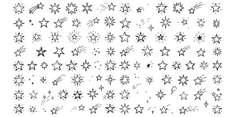 Collection of hand drawn doodle stars and shooting stars set ©  Designer