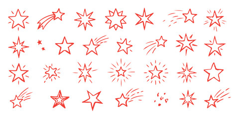 Set of hand drawn pink stars and shooting stars doodles for creative design elements ©  Designer