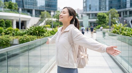 Fototapeta premium Young woman breathes deeply outdoors for World Lungs Day