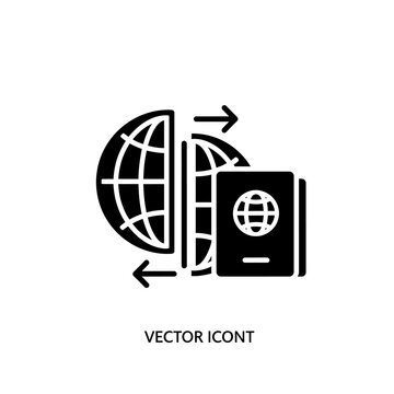 Passport and split globe travel icon.