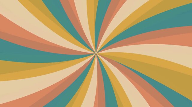 Retro 70s Style Abstract Spiral Sunburst Motion Graphic Background with Muted Vintage Color Palette