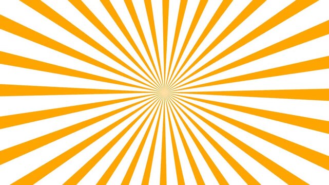 Vibrant Orange and White Sunburst Background with Rotating Radial Rays and Retro Pop Art Style