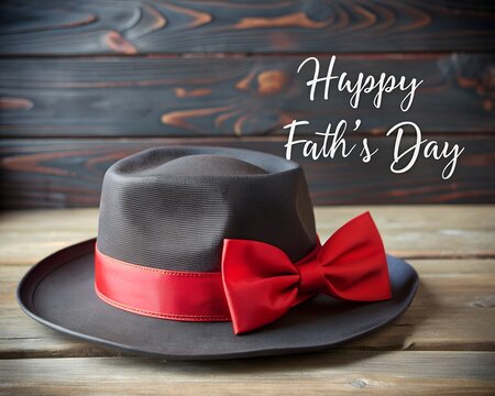 Black hat and red bow tie with a Happy Father's Day message. Fathers day concept