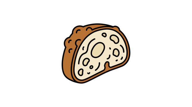 A simple hand drawn illustration of a single slice of fresh crusty bread
