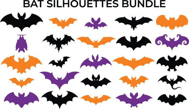 Halloween Bat Silhouettes Vector Set for October 31 Spooky Designs