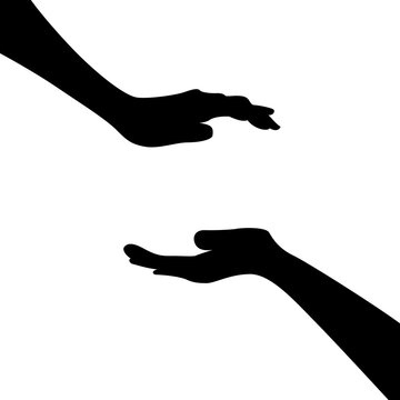 Black silhouette of two hands with open palms vector illustration isolated on transparent background.