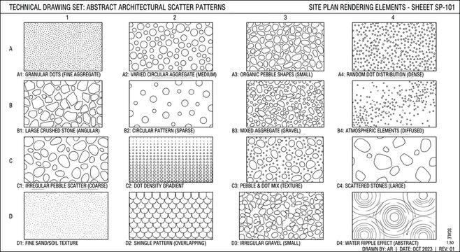 Architectural Site Plan Rendering Elements Set with Abstract Material Swatches and Landscape Hatch Patterns