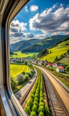 Obraz premium Landscape from window view of a moving train in Germany