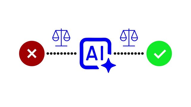 AI Ethics Law Justice Scales Artificial Intelligence Wrong Right Check Cross White Loop Background
