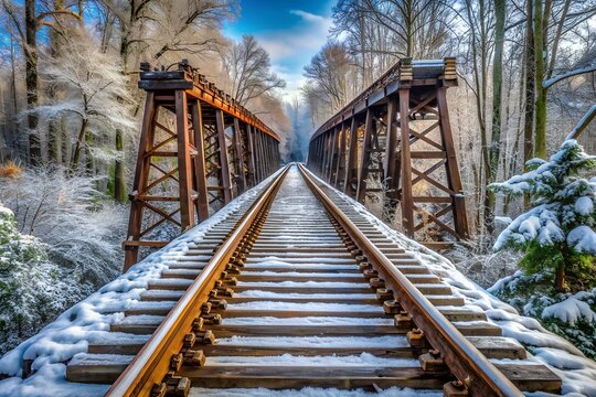 Athens, Georgia, USA historic abandoned train trestle in winter season.