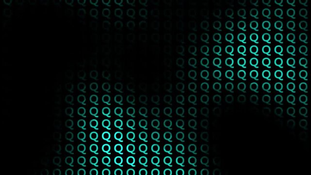 Cyan Letter Q Pattern Background Abstract Typography Glitch Monochromatic Screen Loop Motion Graphic