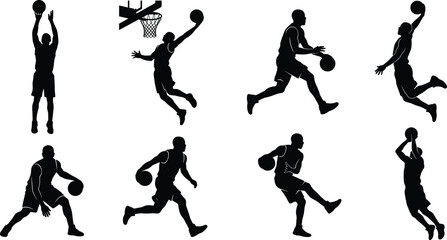 Basketball Player Silhouette Collection with Dribbling Dunking Shooting and Jump Action Poses © uzzala