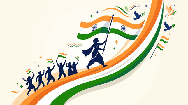 Celebration of Indian Independence with patriotic parade and flying flags showcasing national pride and unity