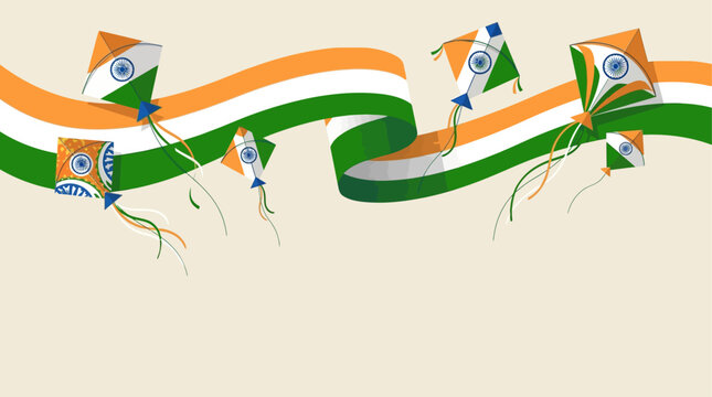 Celebratory Indian Independence Day Kites Flying Over Tricolor Ribbons in Festive Atmosphere