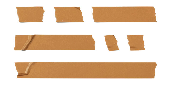Set of brown masking tape strips and pieces for office or craft projects