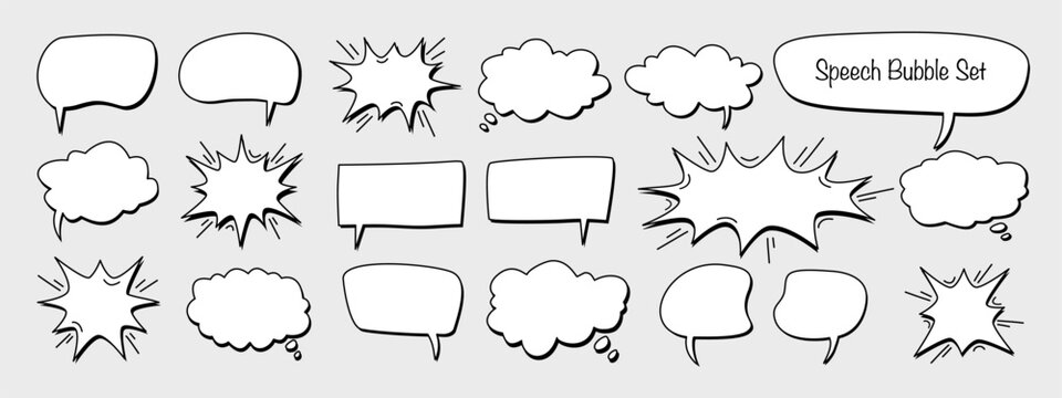 Speech bubble text box set. Message shape speech bubble vector illustration. For chat, message, banner, template, sticker, logo, business, marketing,comic, cartoon,web, online,ad
