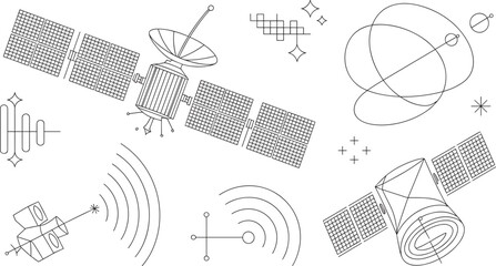 Space satellite and communication orbit line icon set for global telecommunication network technology broadcast vector © Sujon Shah