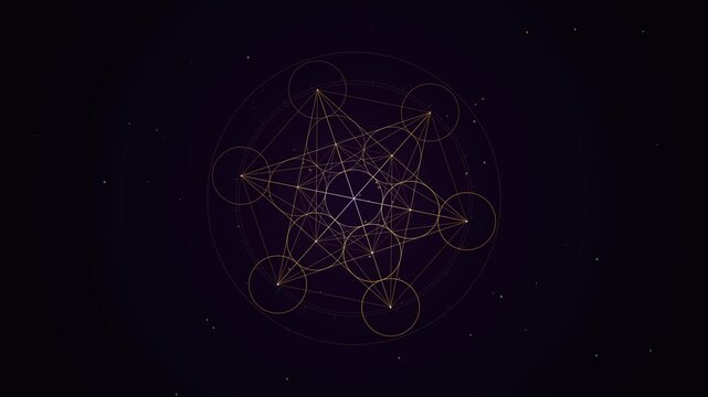 Golden Metatron's Cube sacred geometry animation on dark background.