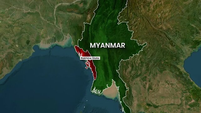 Animated map showing Rakhine State highlighted within Myanmar motion video