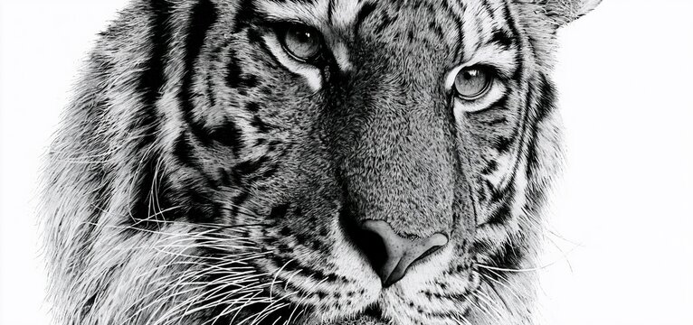 Tiger portrait in detailed dotwork style with clean background, bold lines, and modern wildlife artistry.