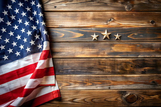 patriotism and national holidays concept - memorial day words over american flag painted on wooden texture