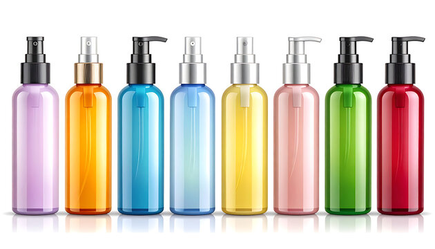 Set of Colorful Translucent Plastic Pump Bottles for Cosmetic and Personal Care Products