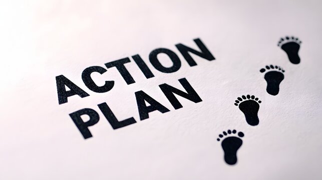 Action plan concept with footprint path on white background
