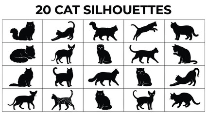 Collection of various cat silhouettes in different poses and sizes © AbdullahAl