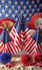Fototapeta premium Labor Day celebration with USA flag and paper decoration