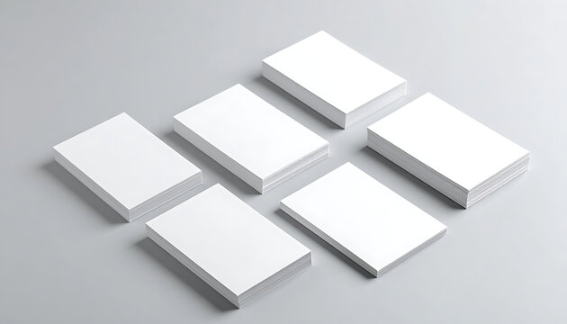 Six Stacked Blank White Business Cards Arranged on Light Gray Background with Clean Minimalist Layout