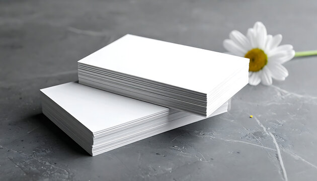 Two Blank White Spiral Notebooks Stacked On Concrete Surface With White Daisy Flower