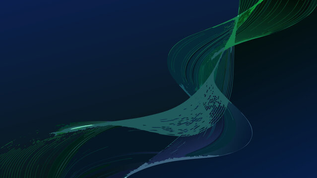 Flowing wireframe wave a digital vector illustration with a dark blue and green gradient background abstract aquamarine art curve cyberpunk