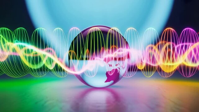 Abstract digital representation of global communication and connectivity with glowing light waves surrounding a stylized earth 4k video