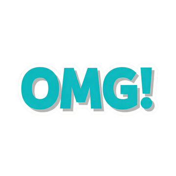 Cyan omg text graphic with shadow isolated on transparent background