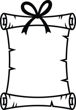 A cartoon illustration of a parchment scroll with a ribbon tied in a bow on top