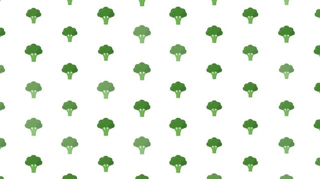 Seamless vector pattern featuring fresh green broccoli florets repeating on a white background, ideal for healthy food designs and nutrition themes