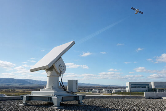 Satellite ground terminal tracking overhead pass in daylight