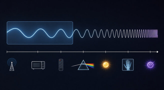 Radio waves highlighted on electromagnetic spectrum scale