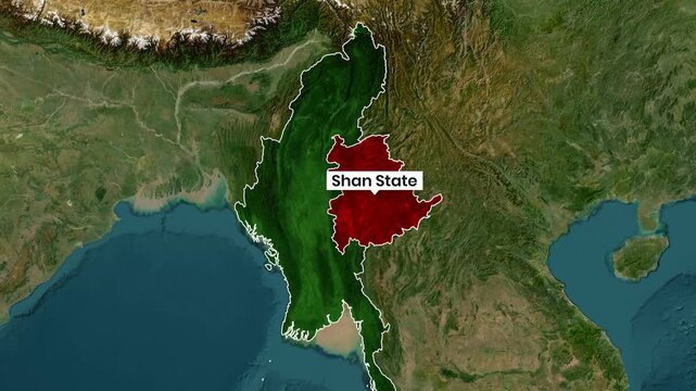 Shan state highlighted on the satellite map footage of the Myanmar animation
