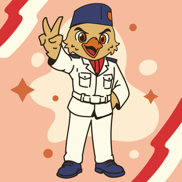 Cute Indonesia Independence Day Paskibra Garuda Mascot Cheerful Pose Collection