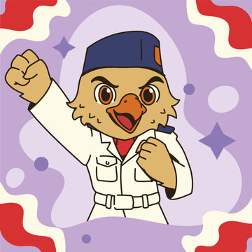 Cute Indonesia Independence Day Paskibra Garuda Mascot Poses Cheerfully With Clenched Fists Collection