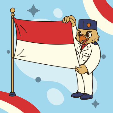 Cute Indonesia Independence Day Paskibra Garuda Mascot Waving The Flag Collection