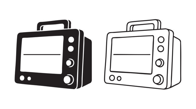 black silhouette with line art vector icon of a heart monitor flatline