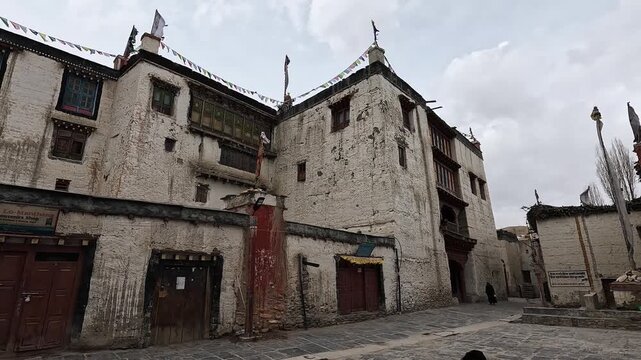 Royal Palace exterior whitewashed walls carved windows Lo Manthang Upper Mustang Nepal