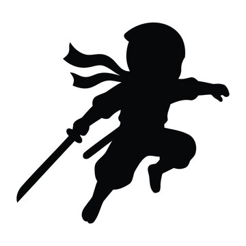Silhouette of a jumping figure holding a sword, resembling a ninja or samurai.