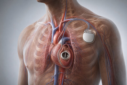 Mechanical heart valve and pacemaker inside human chest