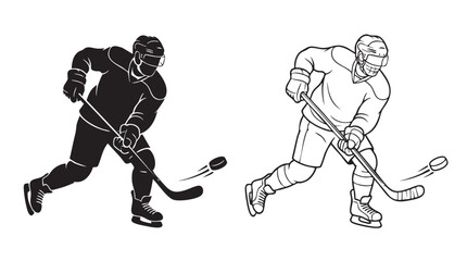 hockey player shooting puck silh traced abstract visual background with clean commercial black silhouette with line art vector icon © Shamsul