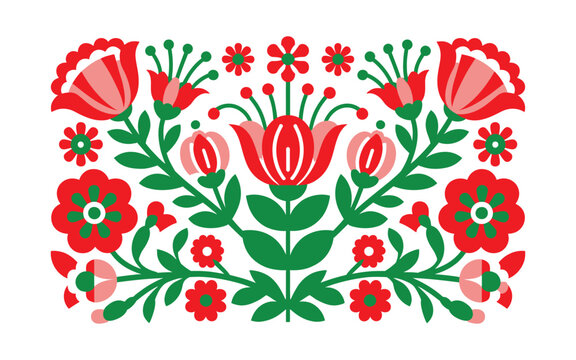 Traditional polish folk art floral design pattern with traditional ornament decorative colorful